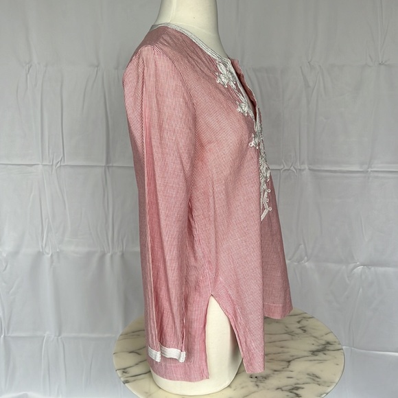 J Crew Embroidered red and white pin stripe tunic top. Size 6 - Picture 4 of 12